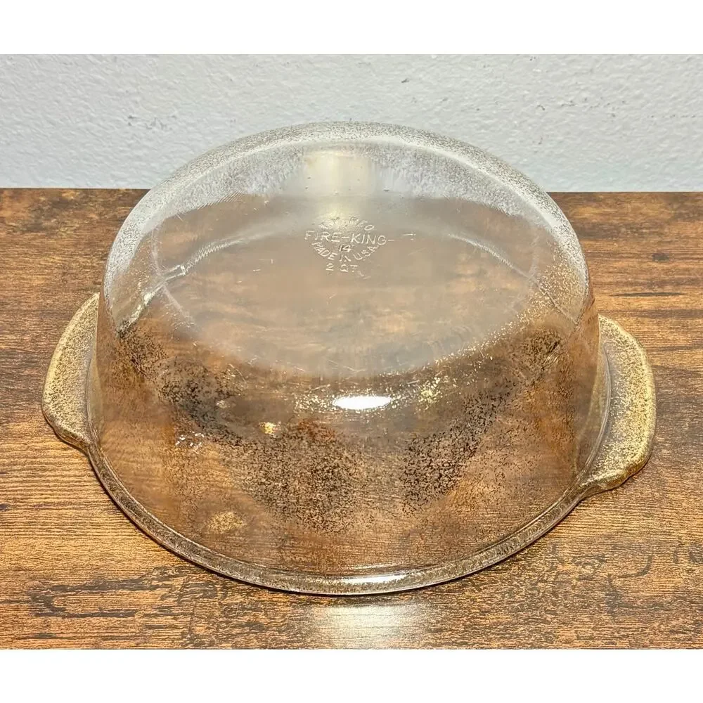 Vintage Fire King Clear Gold Speckled 2Qt Casserole Dish Made in USA